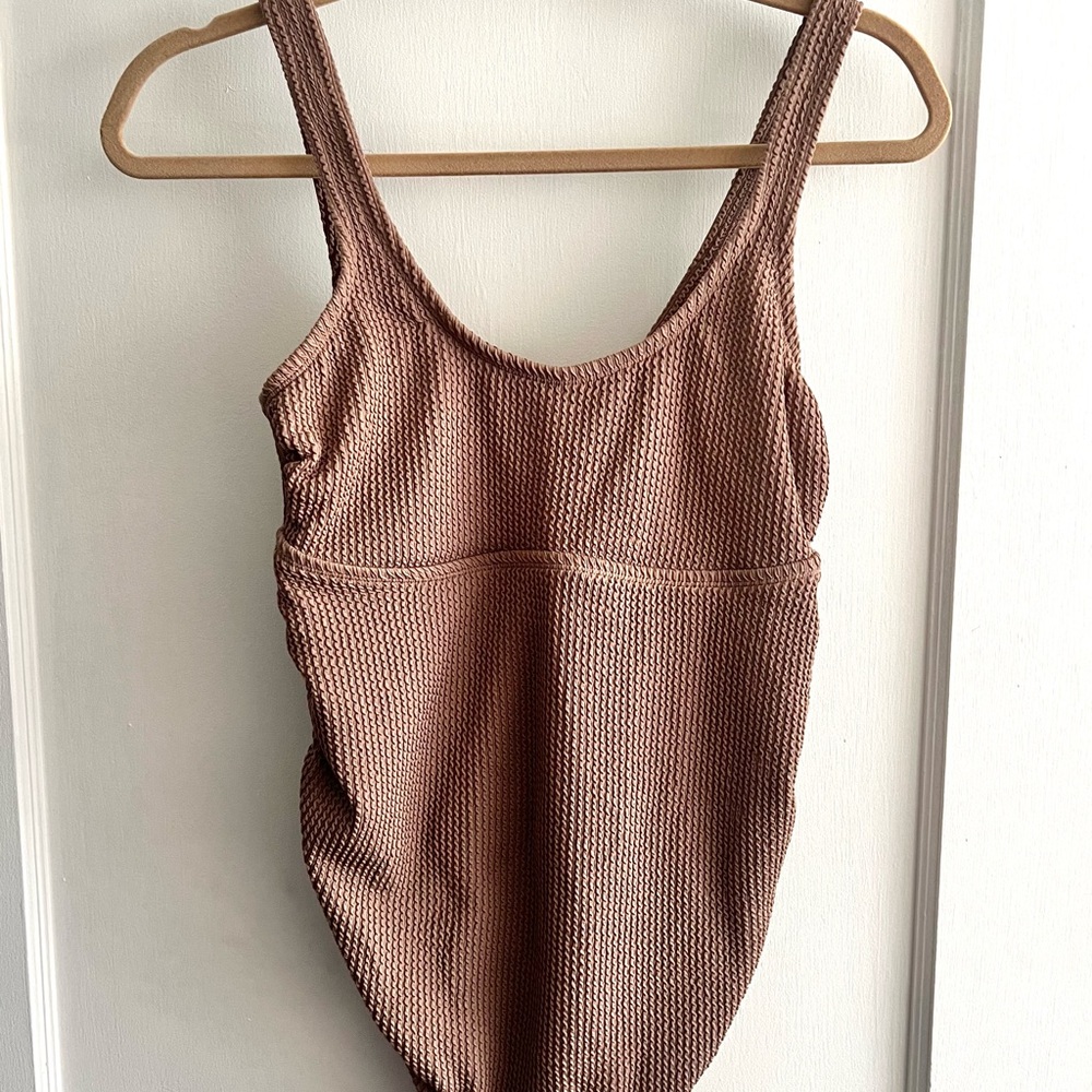 Isabel Maternity by Ingrid & Isabel Textured Brown One-Piece Swimsuit